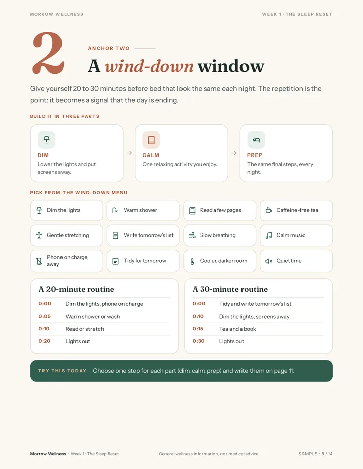 Sample playbook page: building a wind-down routine